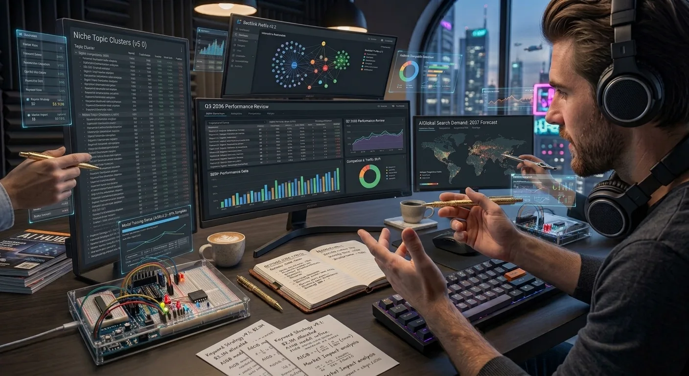 A marketing professional using an online meta description generator tool on a computer.