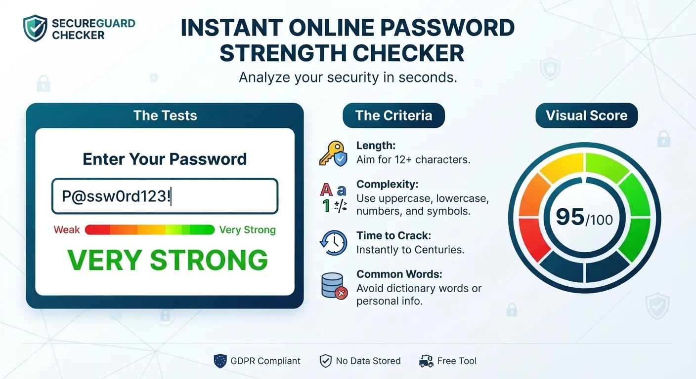 A security dashboard displaying a password strength analysis and encryption metrics.